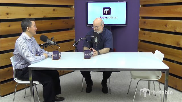 Dr. Bock and Christopher Yuan recording The Table podcast
