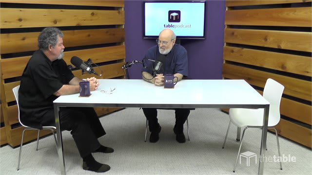 Dr. Bock and guest recording The Table podcast