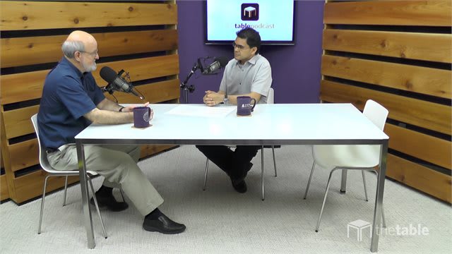 Dr. Bock and Mikel Del Rosario recording The Table podcast