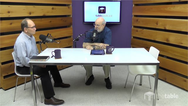 Dr. Bock and Dr. Horrell recording The Table podcast
