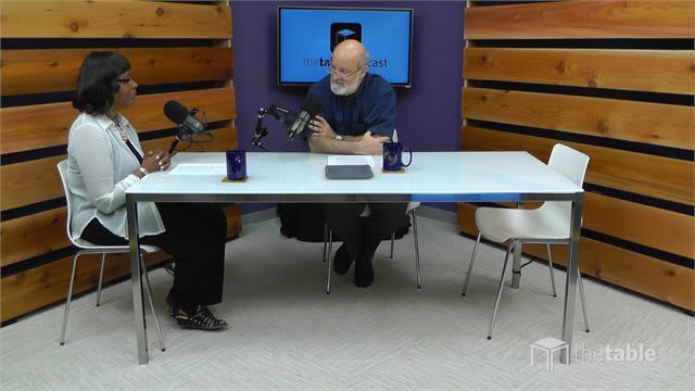 Dr. Bock and guest recording The Table podcast