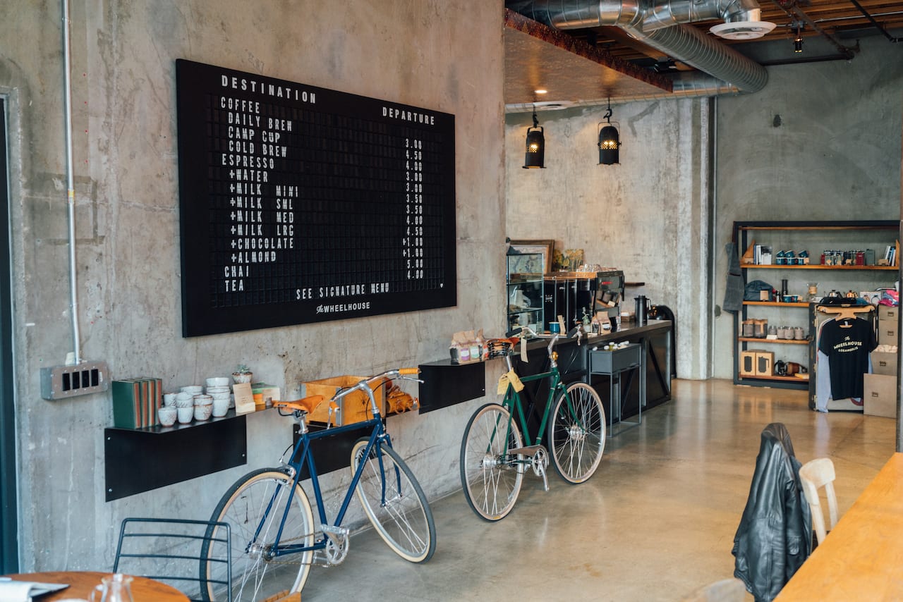 Counter and merchandise inside coffee shop