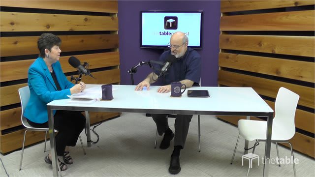 Dr. Bock and Dr. Sue Edwards recording The Table podcast