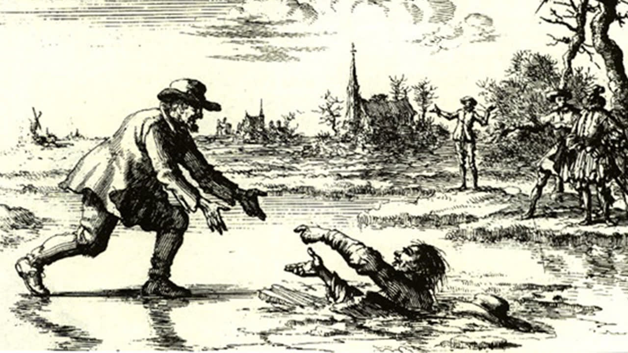 Dirk Willems rescuing his pursuer who fell through thin ice