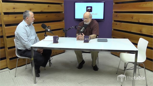 Dr. Bock and Dr. Kreider recording The Table podcast