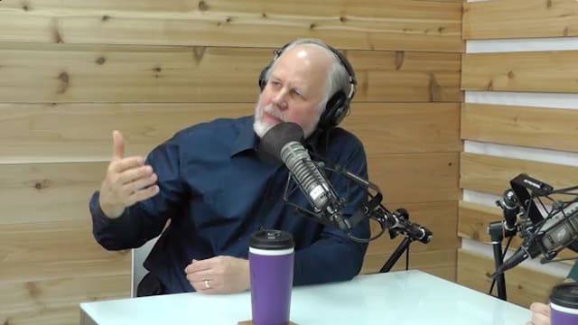 Reg Grant recording The Table podcast