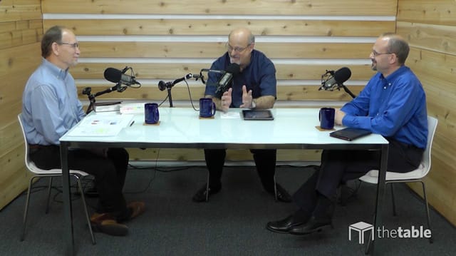 Dr. Bock, Dr. Svigel, and Dr. Horrell recording The Table podcast