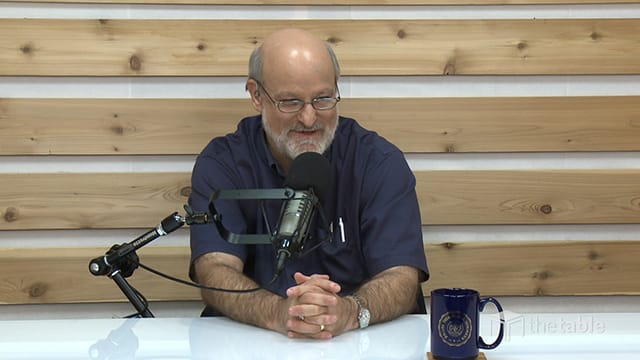 Dr. Bock recording The Table podcast