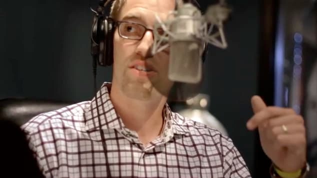 DTS alum Kyle Martin speaking in a recording studio