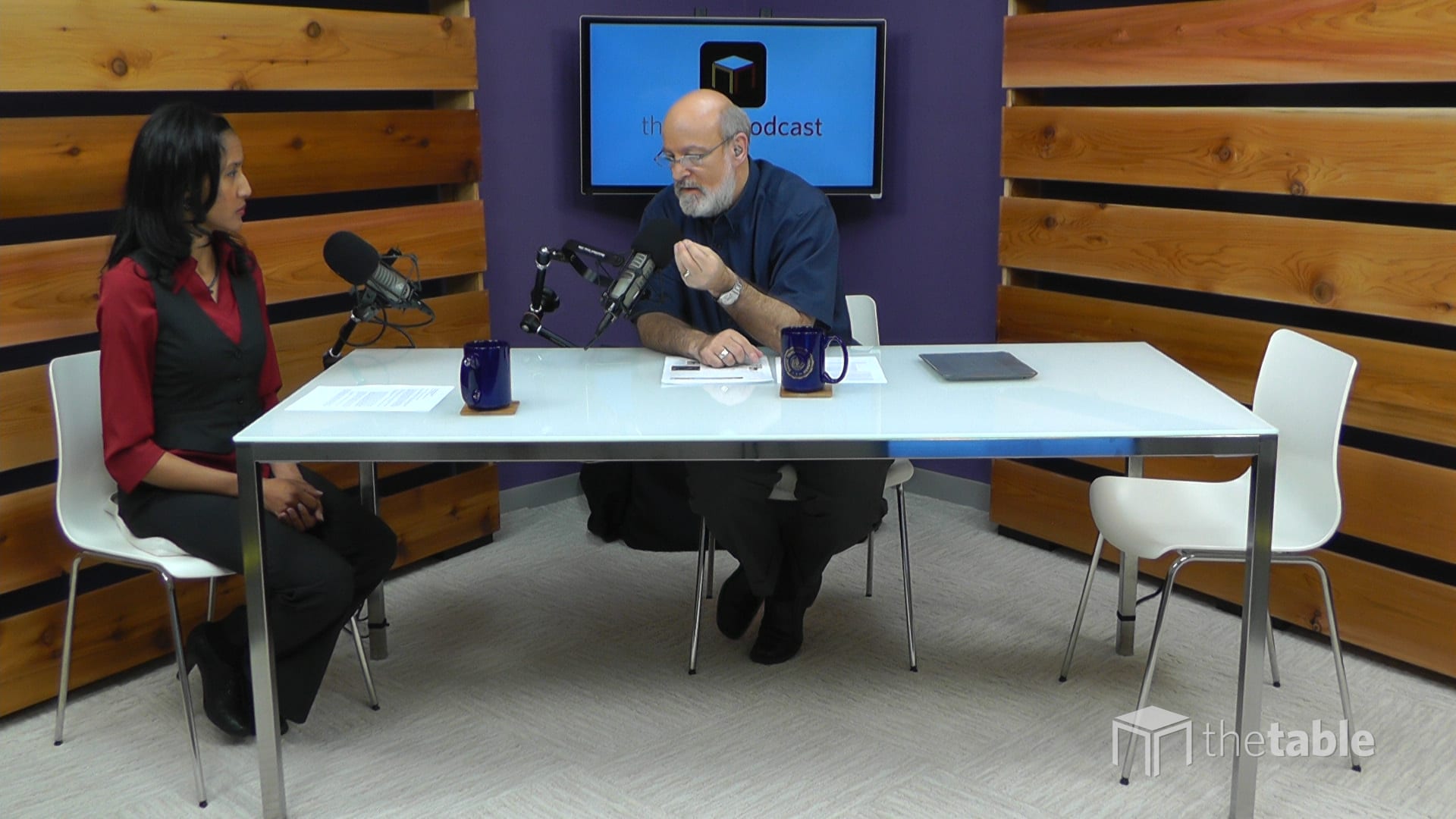 Dr. Bock and guest recording The Table podcast