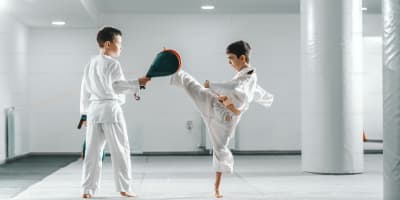 Children practicing Taekwondo