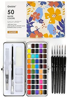 Grabie 50 Colors Watercolor Paint Set, Detail Paint Brush Included, Art Supplies for Painting, Travel Watercolor Set, Amateur Hobbyists