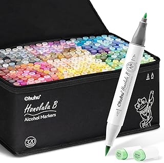 Ohuhu Refillable 320 Colors Alcohol Markers Brush Tip - Double Tipped Alcohol-based Art Sketch Marker Set for Artist Adults Coloring Illustration