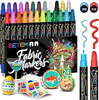 Betem 24 Colors Dual Tip Acrylic Paint Pens Markers, Premium Water-Based Acrylic Paint Markers for Fabric, Rock, Wood, Glass, Eggs, Canvas, Ceramic