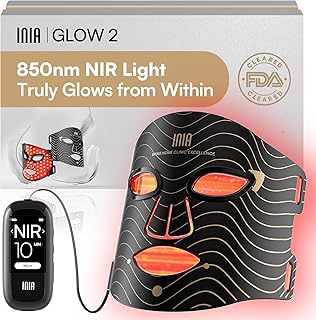 INIA Red Light Therapy Mask for Face – 4 Light Modes with 850nm NIR, Red & Blue LED Light Therapy, 2600mAh Rechargeable LED Face Mask for Radiant Glow at Home, Black