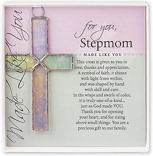 Beautiful Handmade Stained Glass Cross With Poem- Sentimental Gift for Stepmom for Mother's Day, Christmas, Birthday - Religious Gift for Stepmom