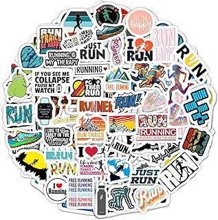 BulbaCraft Running Stickers for Water Bottles, Run Stickers and Decals, Runner Decals - Running Themed Party Decorations, Presents for Marathon Runners Men, Gifts for Women & Men