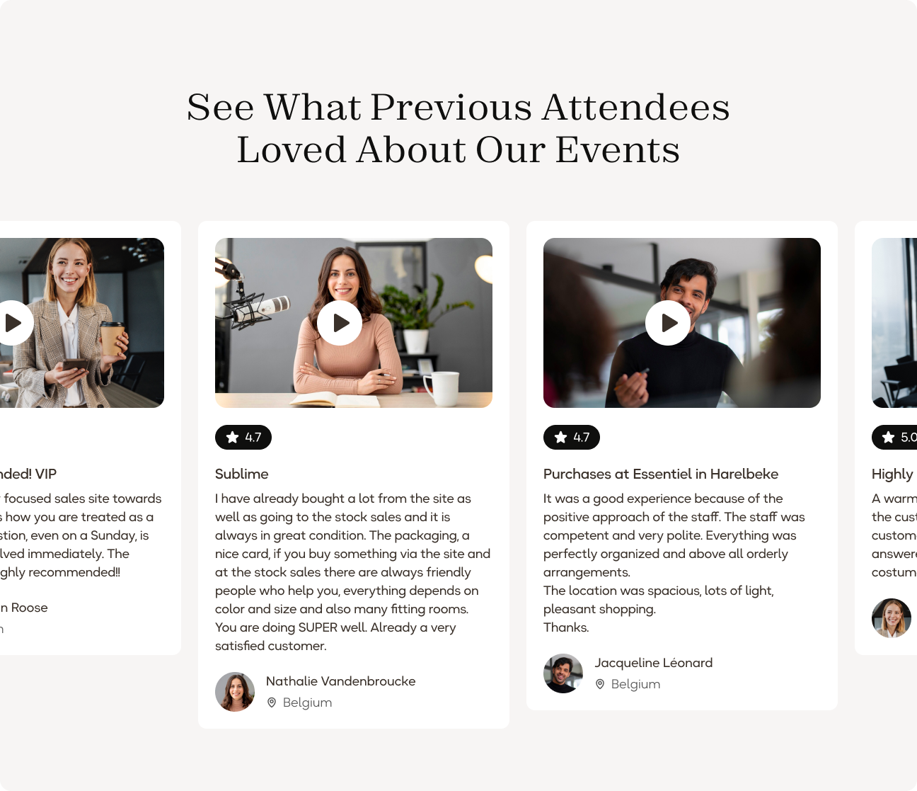 Video testimonials from customers about ShoppingEventVIP