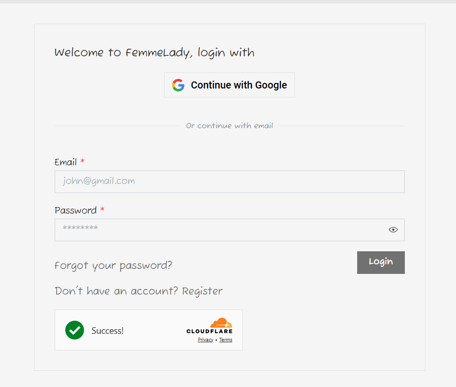 Login form with Cloudflare Turnstile captcha for bot protection