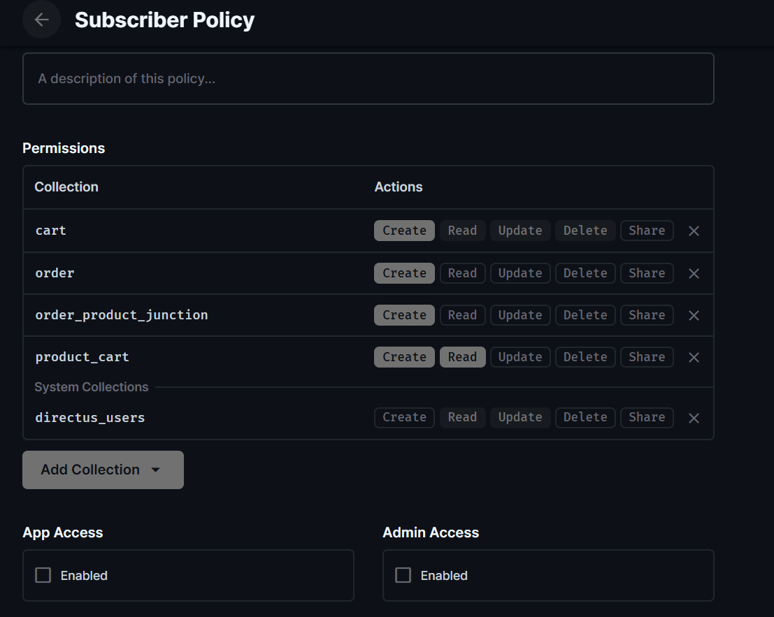 Role policy settings for the Subscriber role