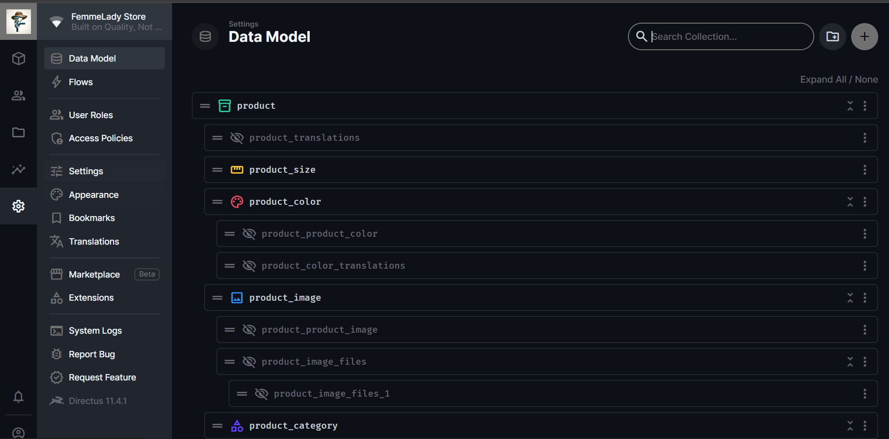 Overview list of all Directus collections - part 2