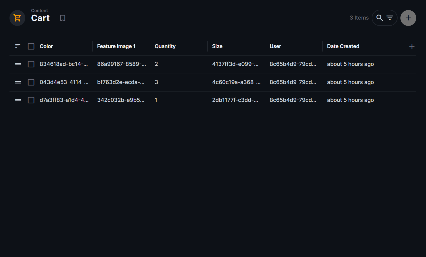 Cart and checkout-related collections in Directus