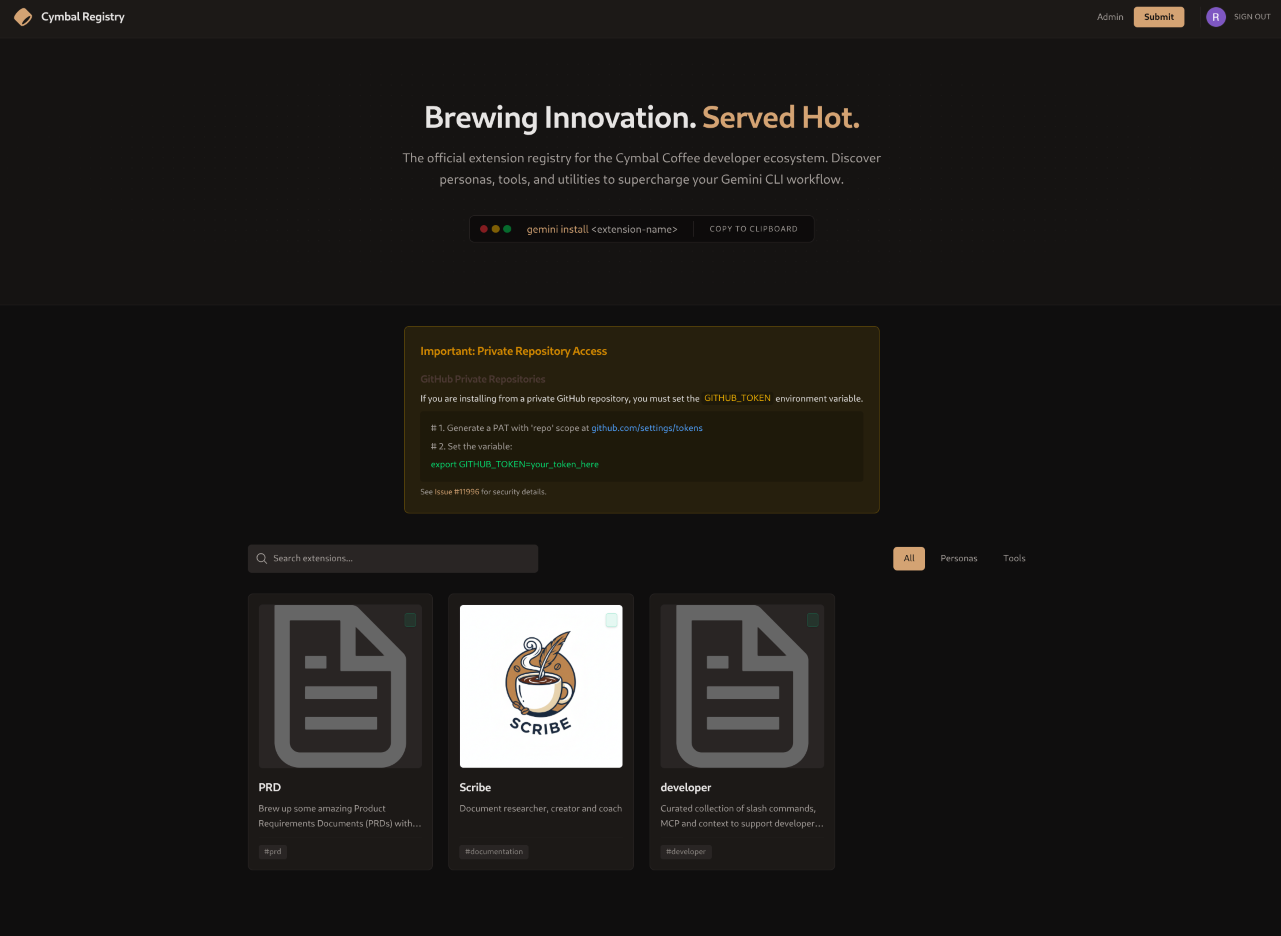 Cymbal Registry Private Catalog Portal