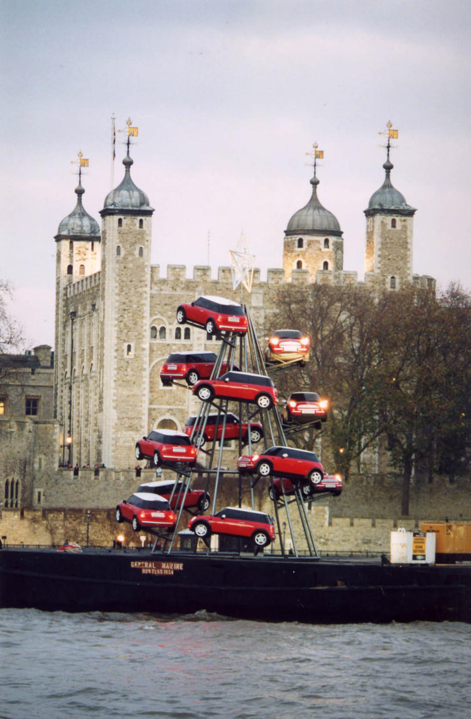 Fibreglass MINI Cooper R50 Christmas Tree Advertising Campaign on the Thames