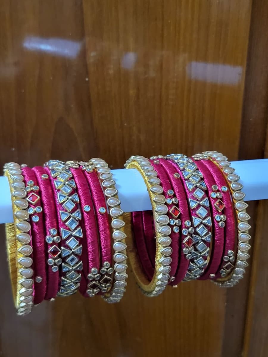 Red silk thread and Kundan bangles  3