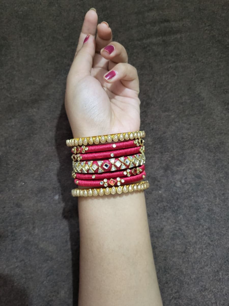 Red silk thread and Kundan bangles  4
