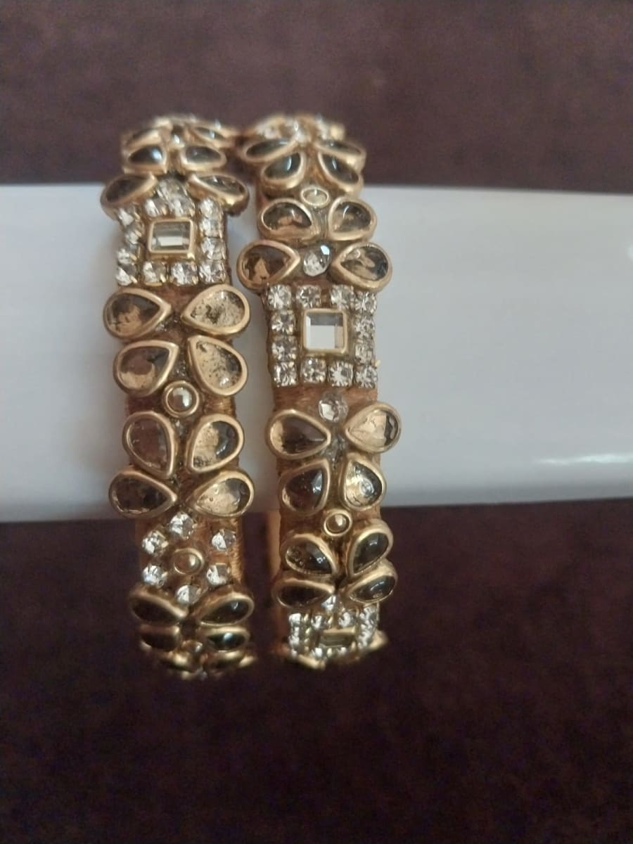 Royal Purple & Gold Kundan Floral Bangle Set 2