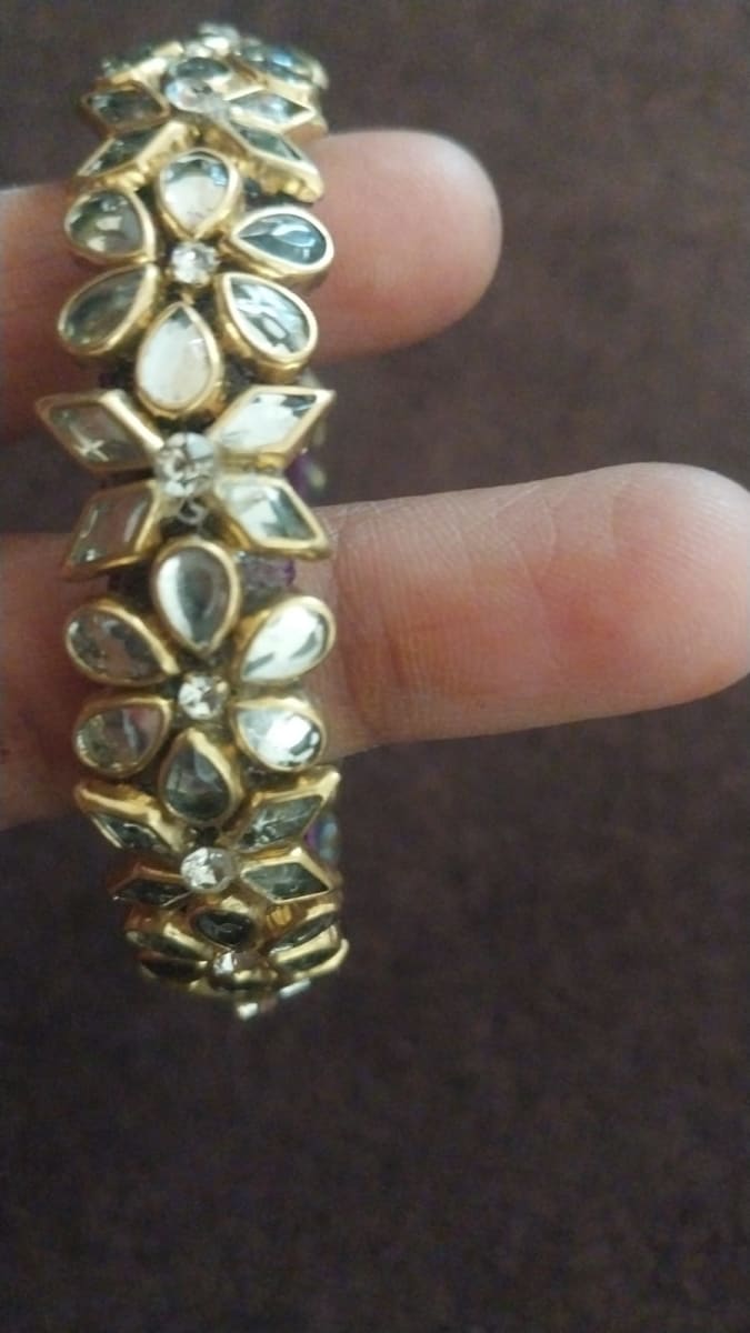 Royal Purple & Gold Kundan Floral Bangle Set 5