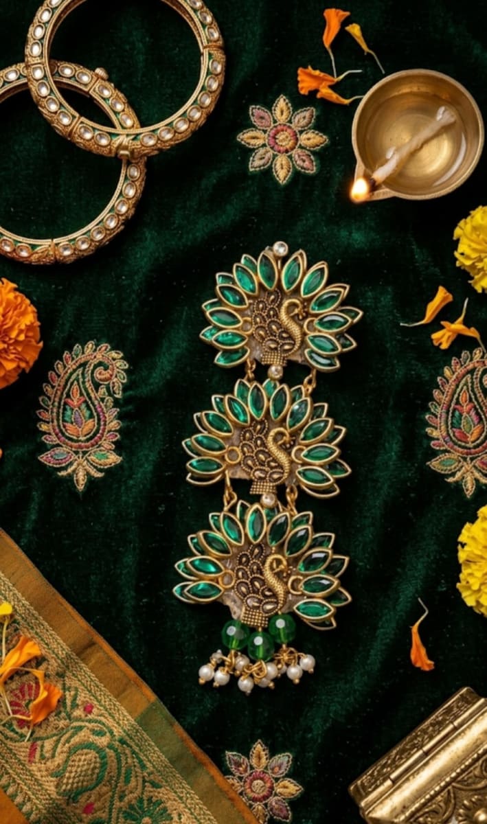 Peacock 3 layer hair brooch 2