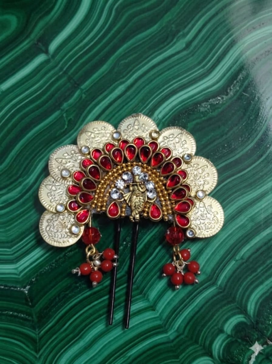 Peacock 3 layer hair brooch 3