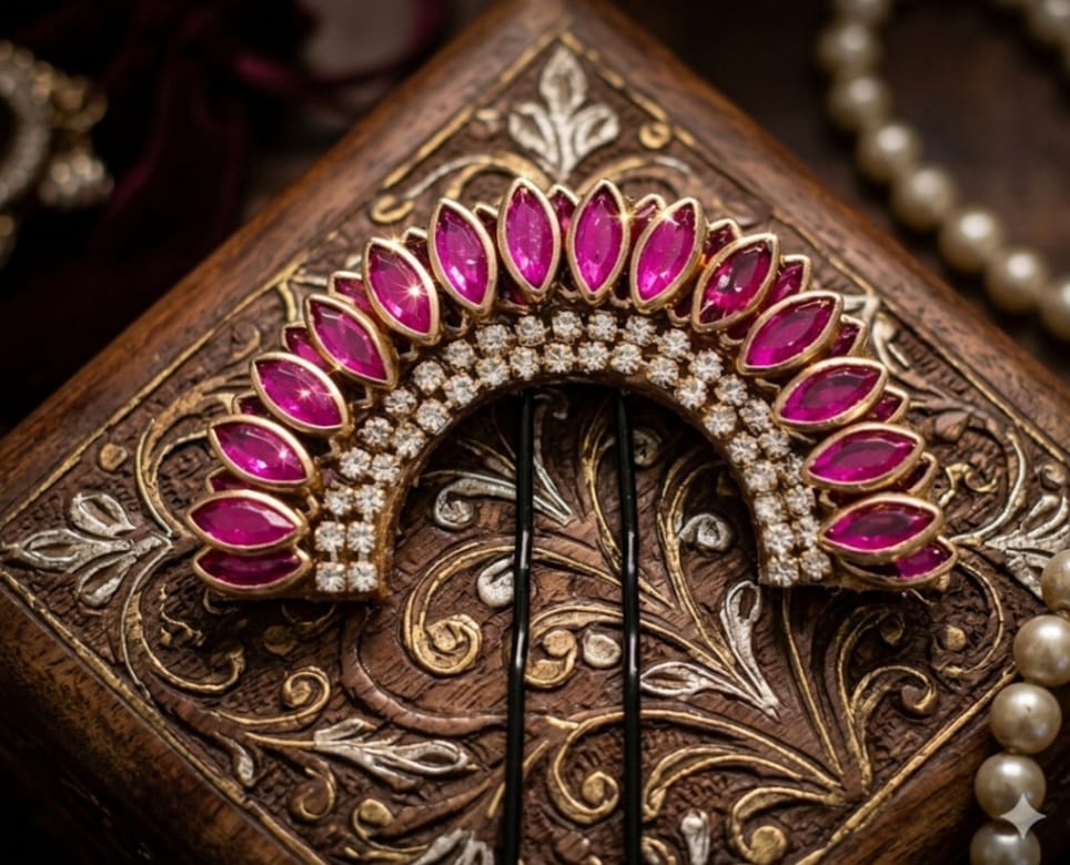 Leaf model half-moon hair brooch 