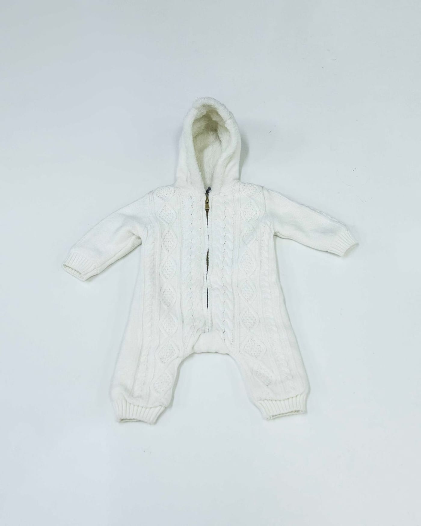 Baby Cream Knit Hooded Romper — image 1