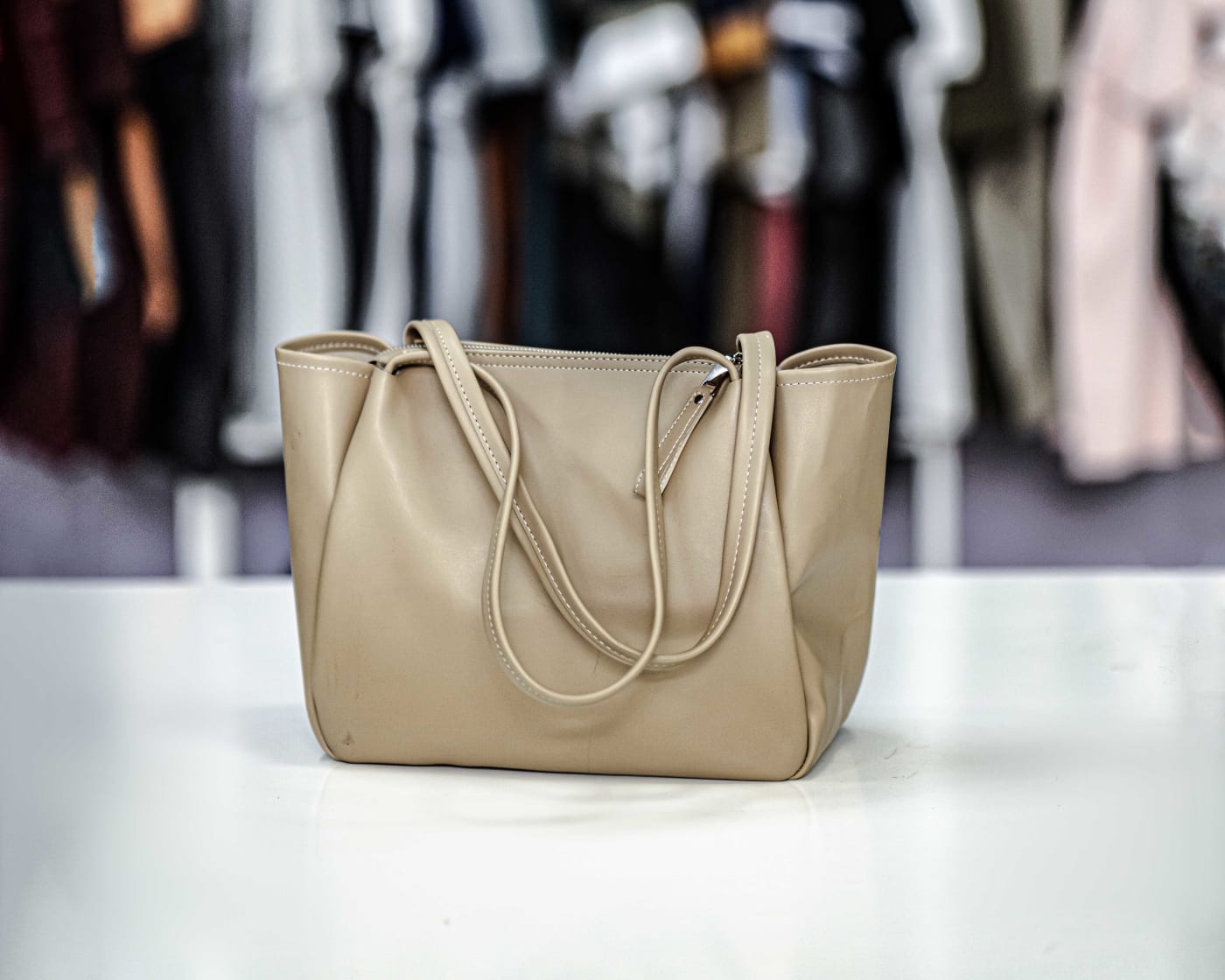 Beige Leather Shopper — image 1