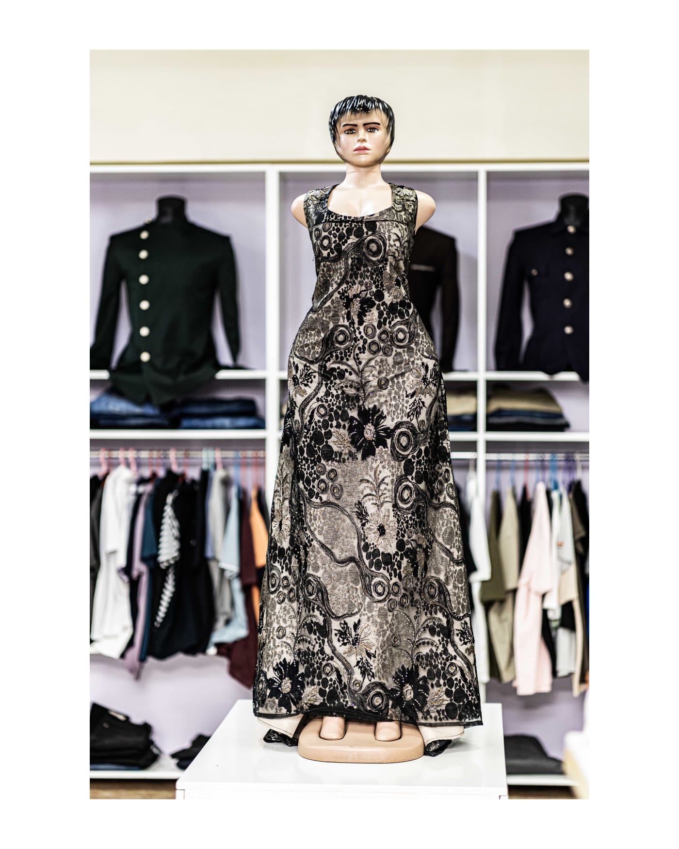 Black & Silver Lace Column Gown — image 1