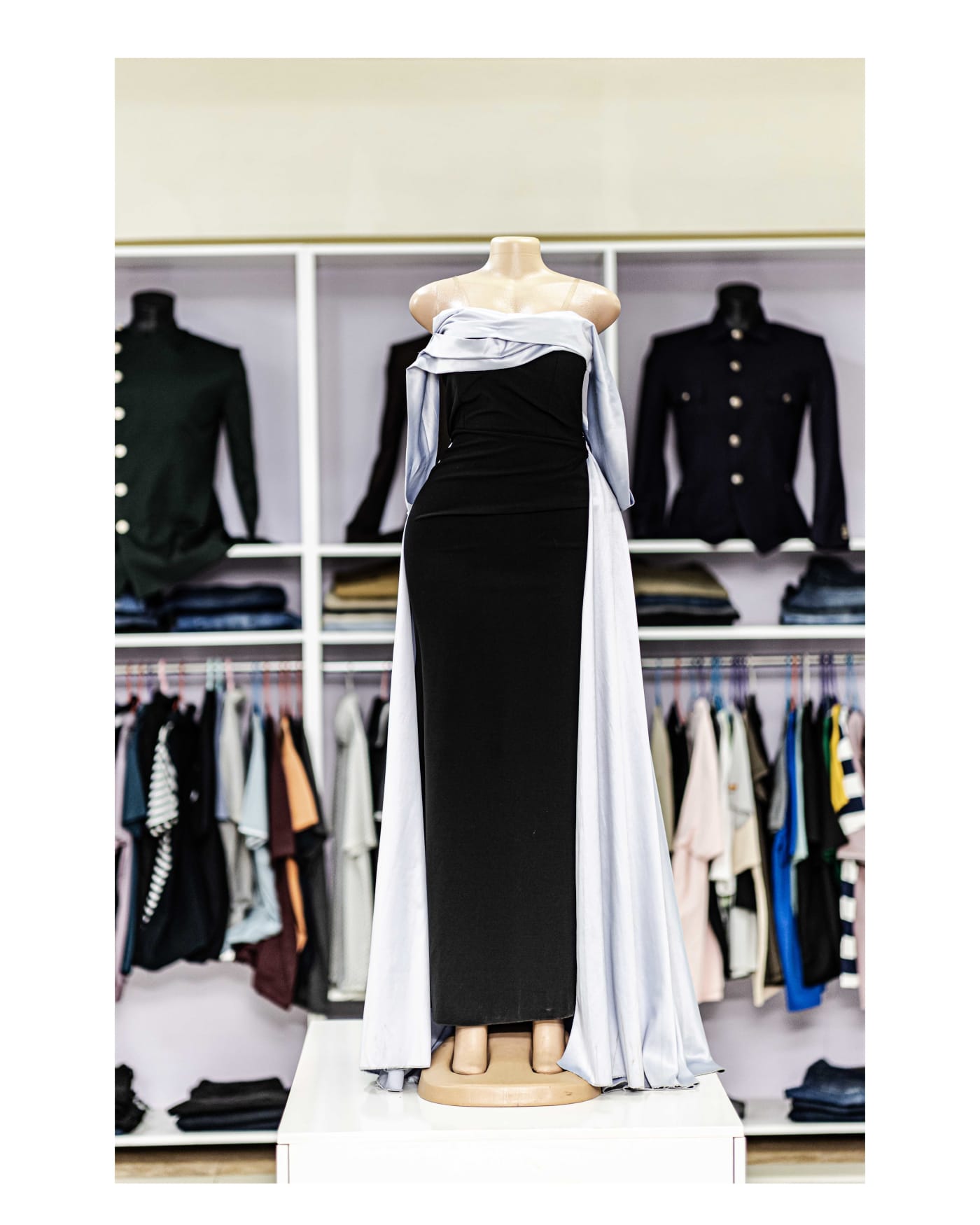 Black & White Cape Column Gown — image 1