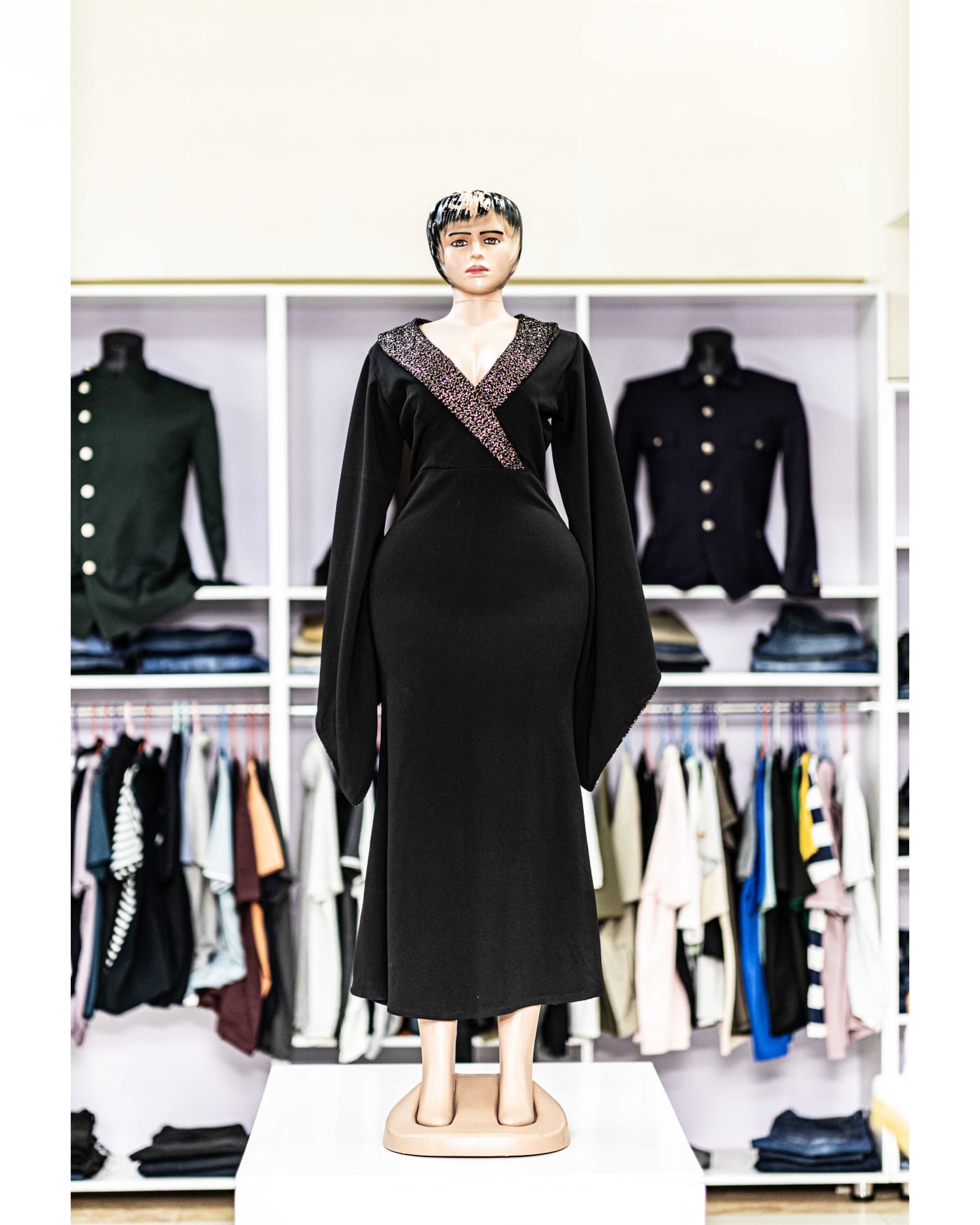 Black Beaded-Collar Kimono Maxi — image 1