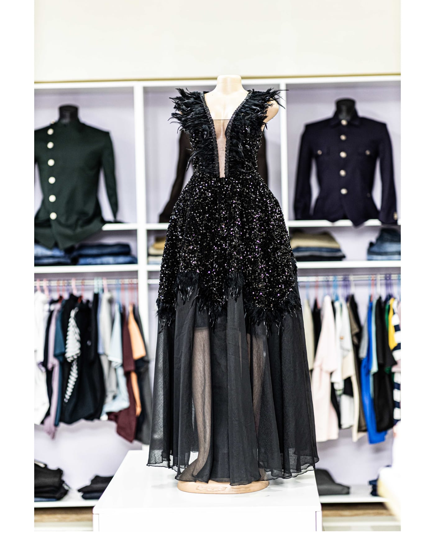 Black Beaded Feather Gown — image 1
