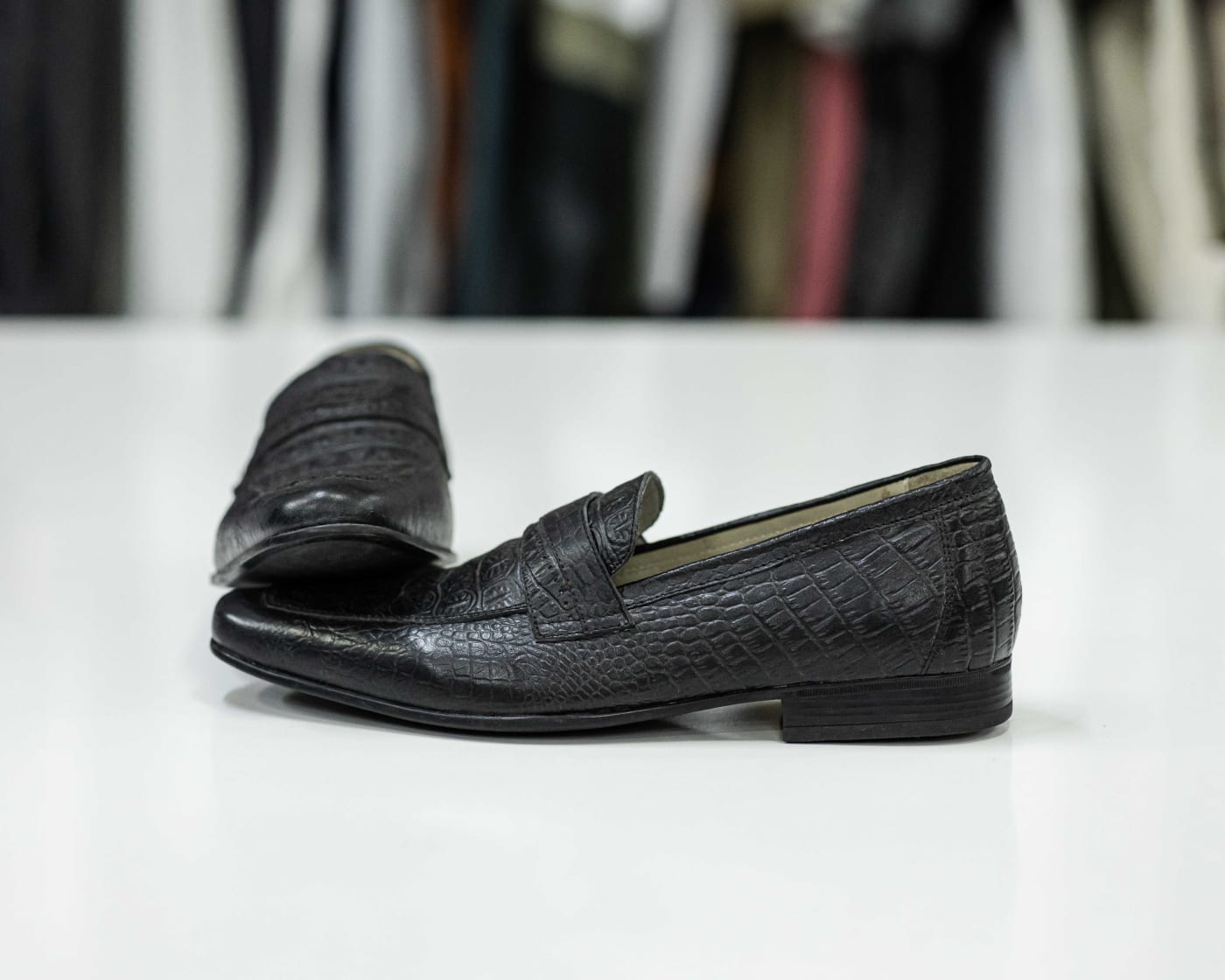 Black Croc-Embossed Penny Loafer