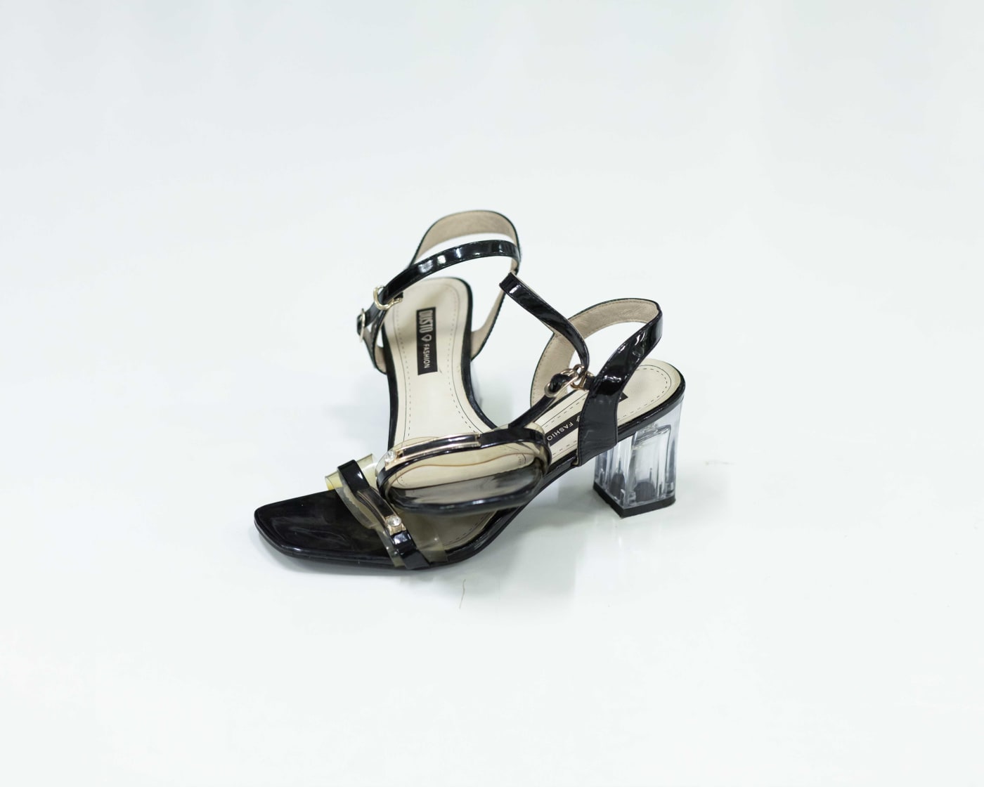 Black Crystal Strap Block Sandal — image 1