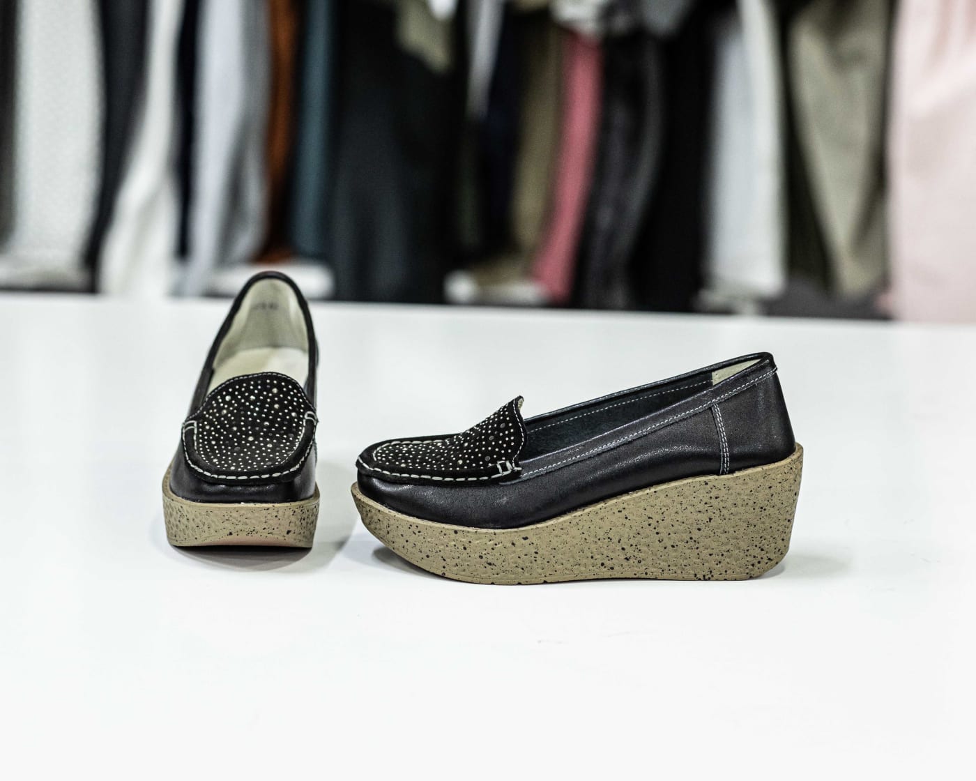 Black Embellished Cork Wedge