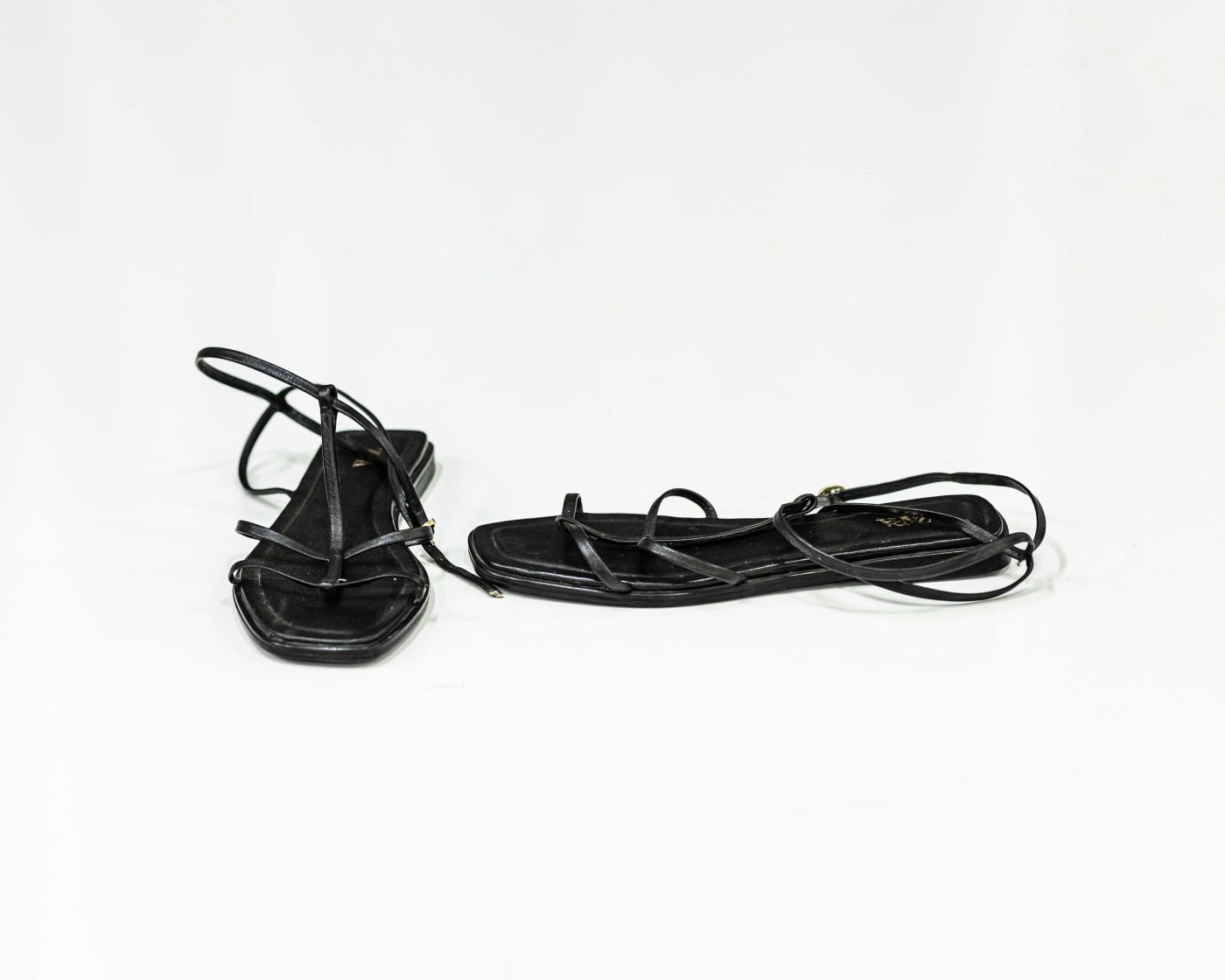 Black Lace-Up Flat Sandal