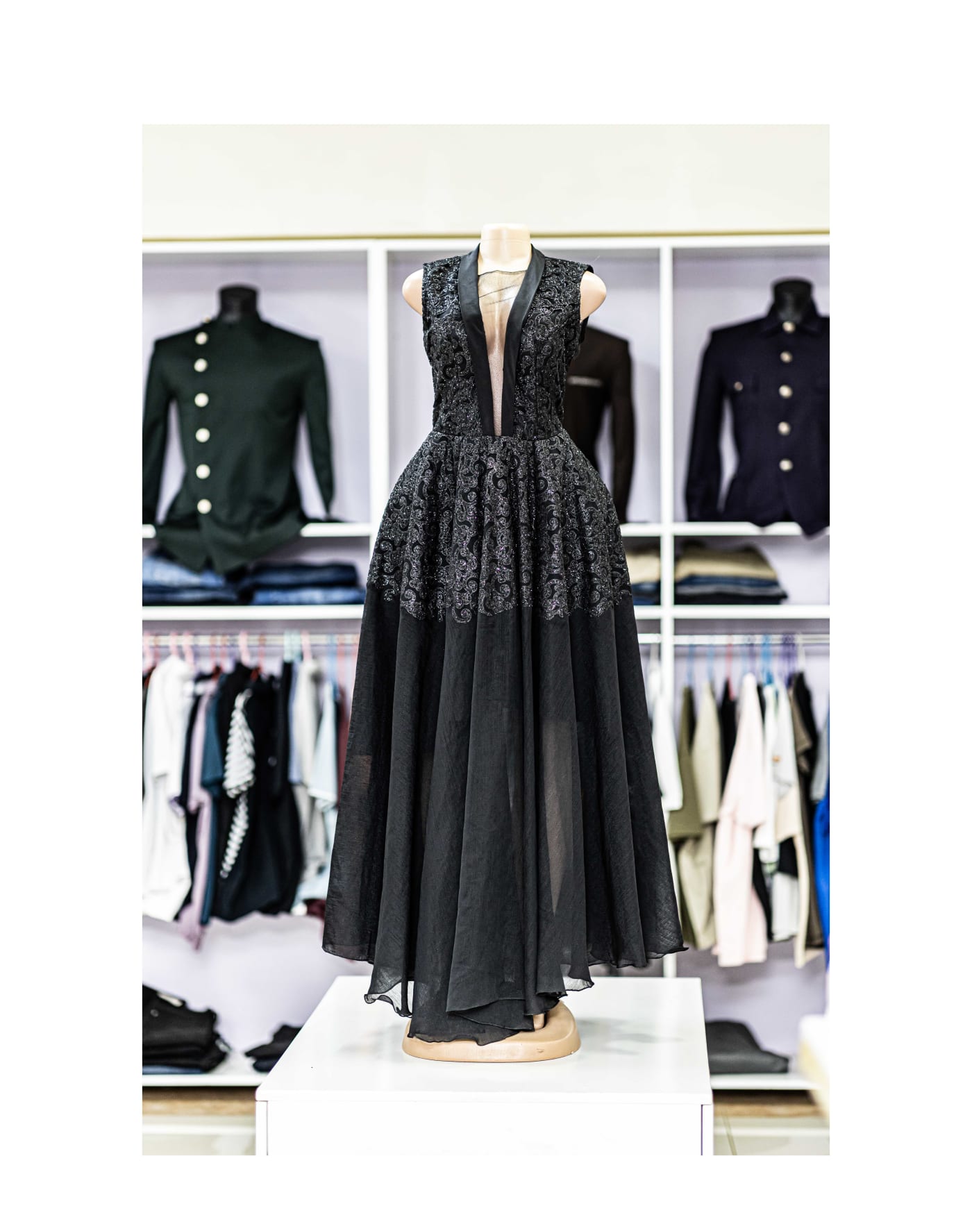 Black Lace Tulle A-Line Gown — image 1