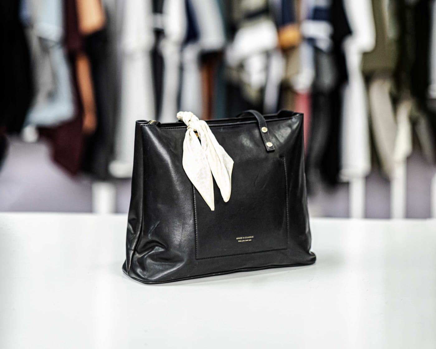 Black Leather Scarf Tote