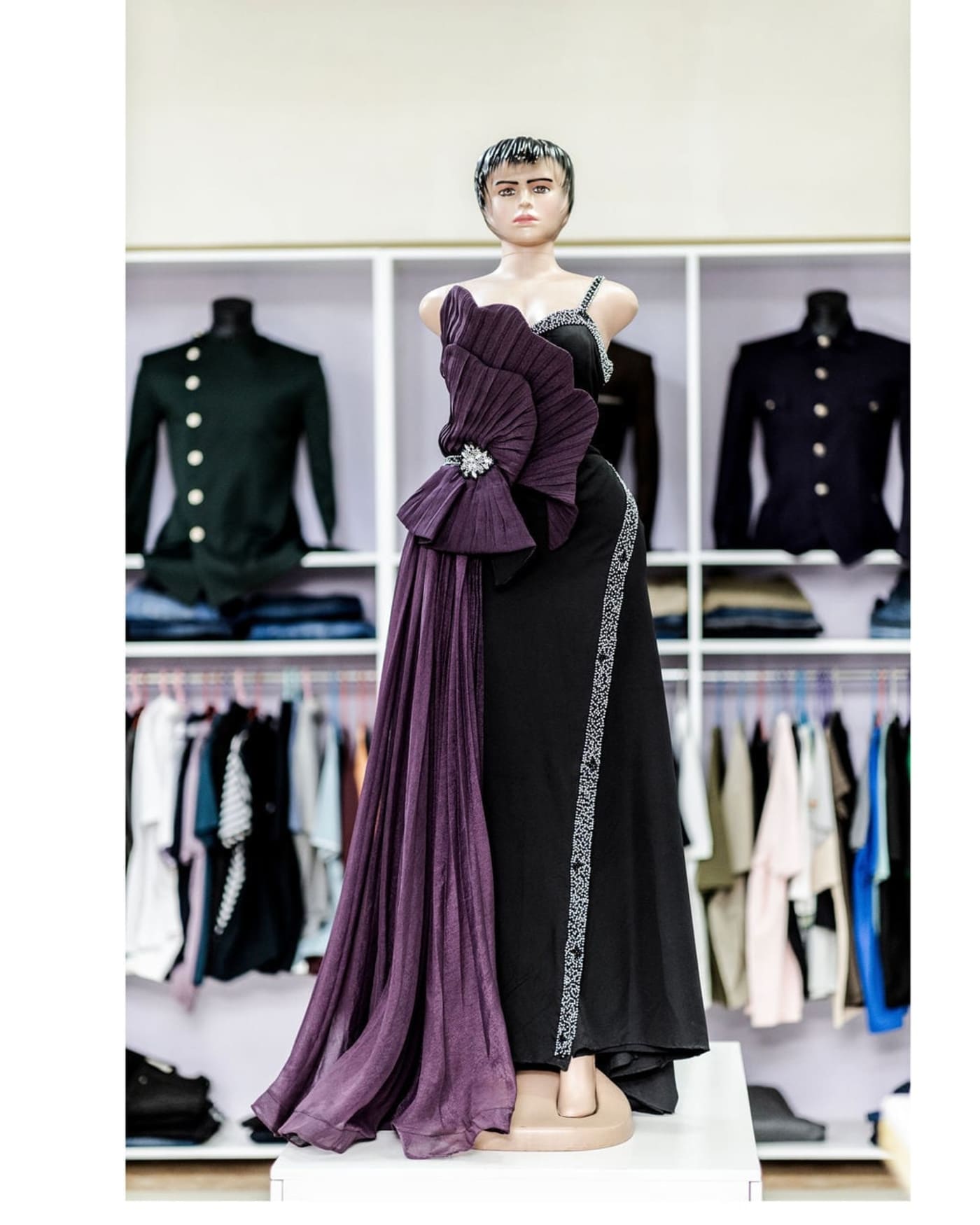 Black & Plum Draped Gown — image 1