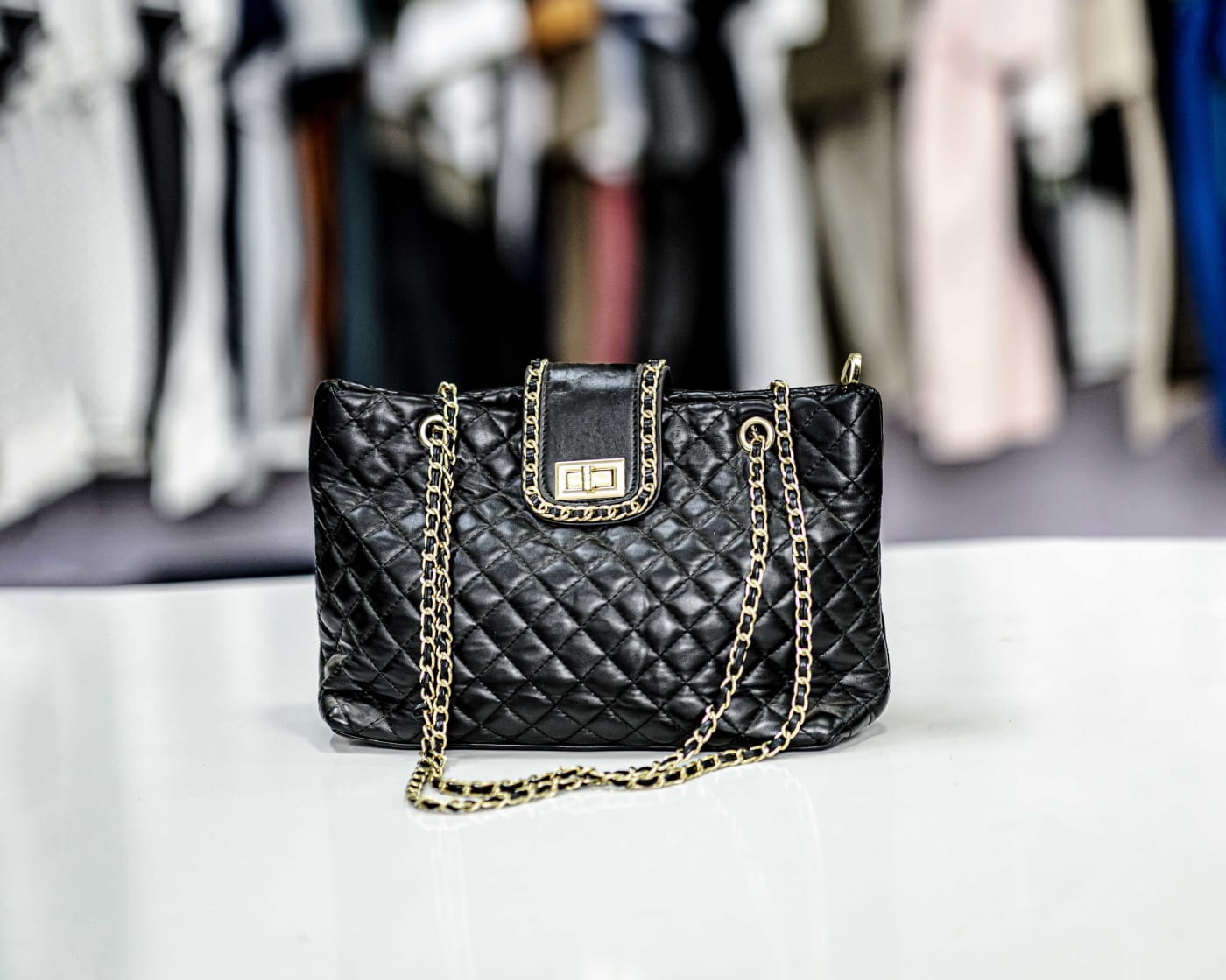 Black Quilted Chain Tote — image 1