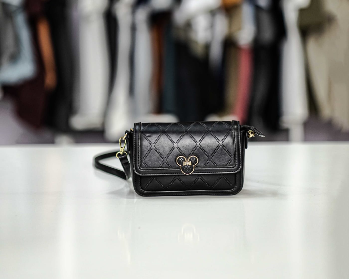 Black Quilted Charm Crossbody